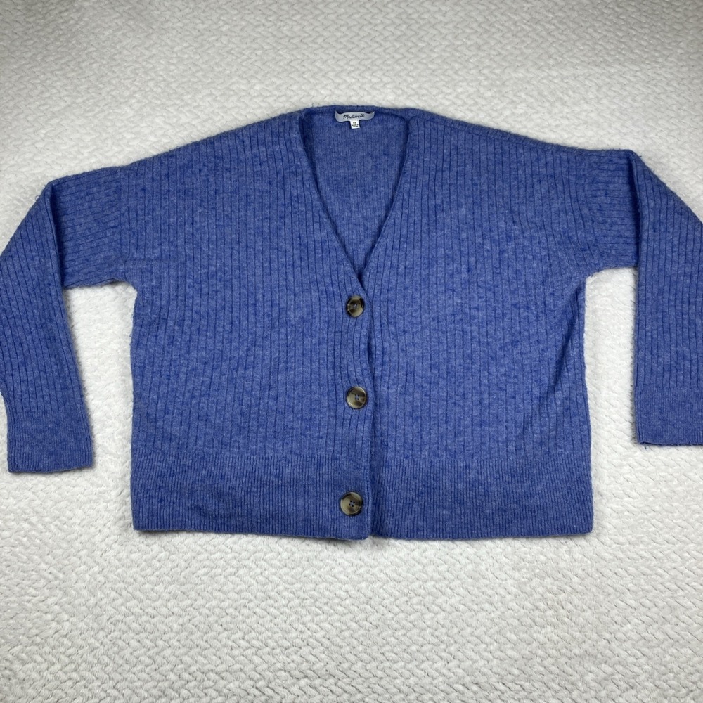 Madewell Cardigan Sweater‎ XS Blue Wool Alpaca Oversized Quiet Luxury Preppy